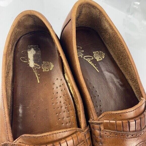 Oleg Cassini Mens Bernie Loafer Size 10 D Woven Brown Leather Moc Toe Kiltie - Picture 10 of 12